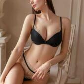 新款 欧美风性感聚拢蕾丝边内衣光面胸罩上薄下厚文胸套装