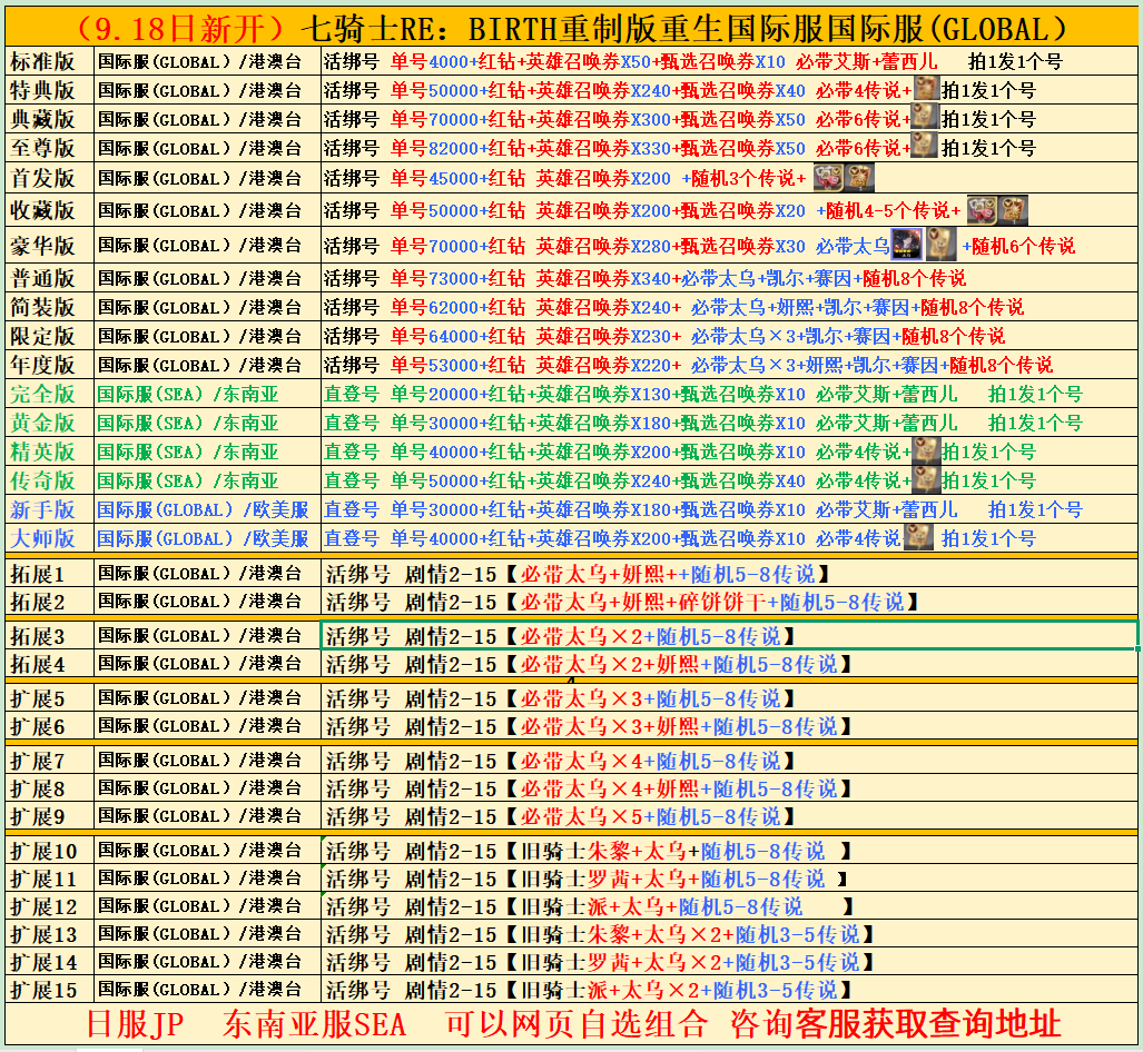 七骑士重生初号自抽号
