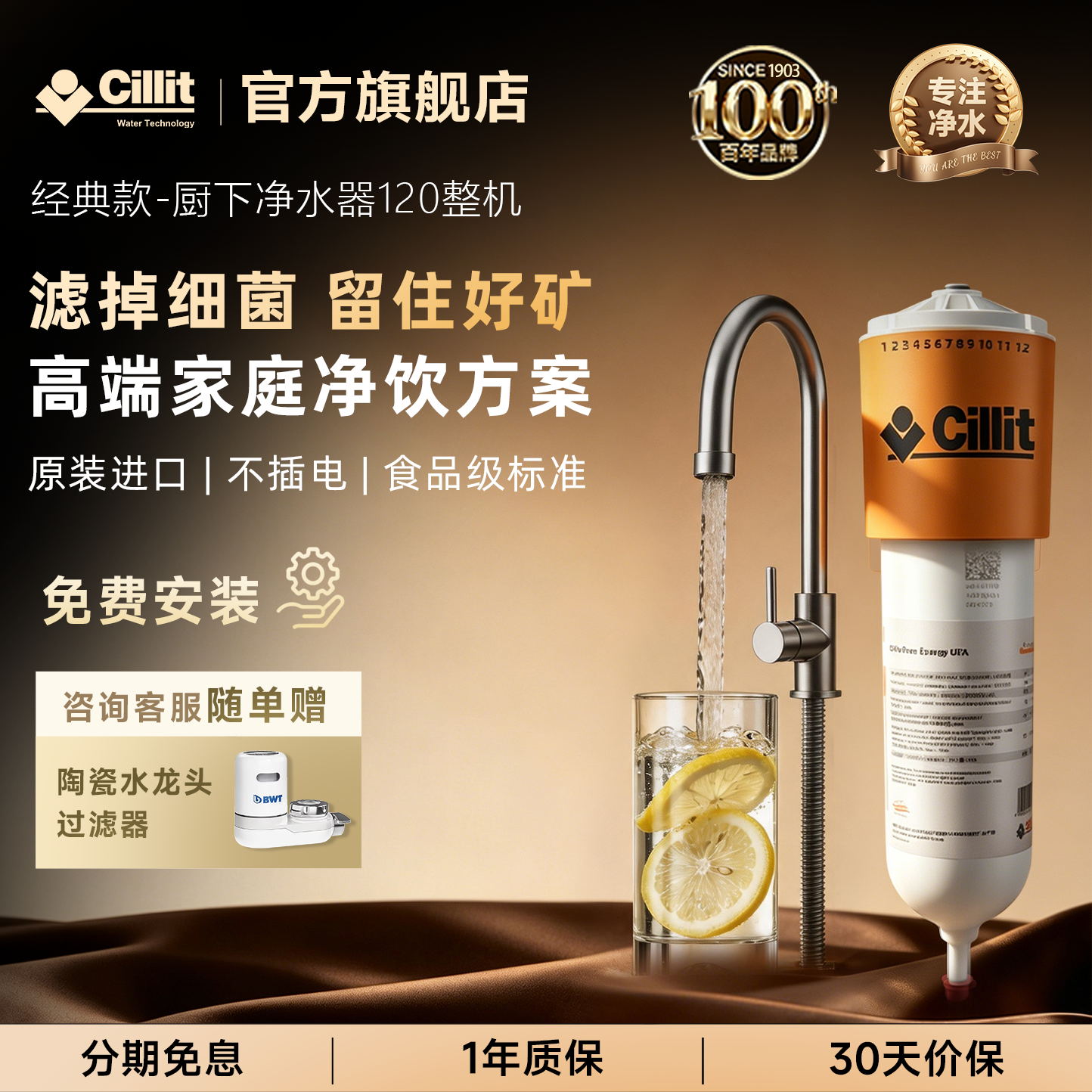 Cillit水丽进口家用过滤自来水净水器家用厨房台下120UFA含安装件