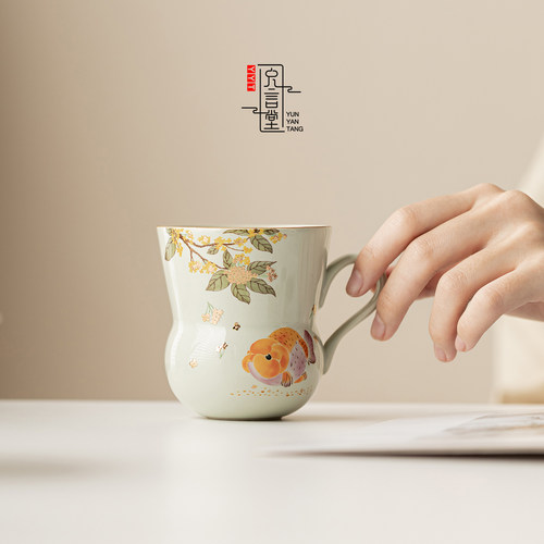 草木灰金桂福鲤古月杯单杯品茗杯