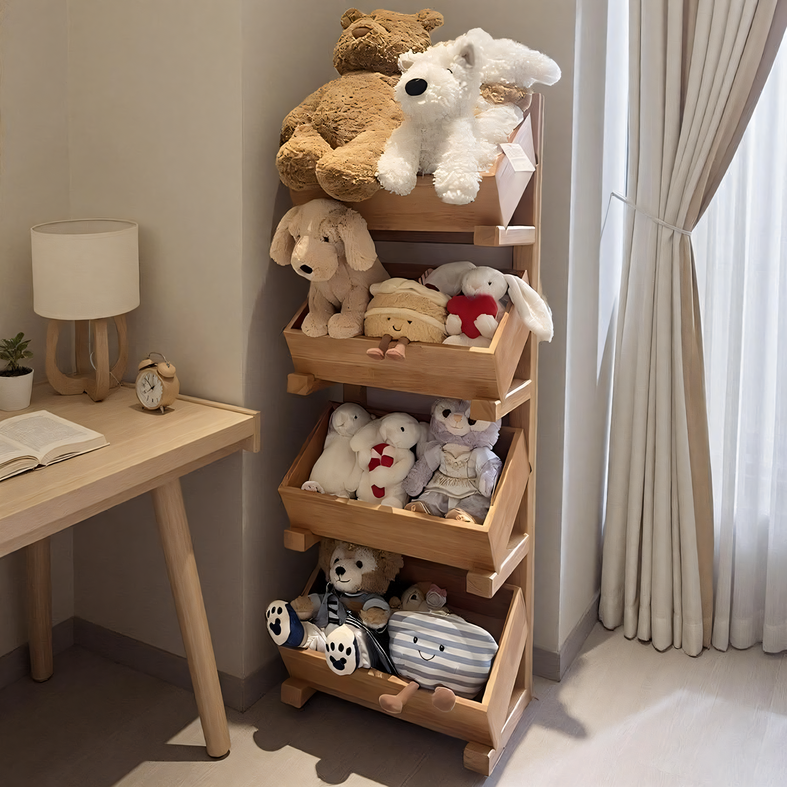 实木床头柜置物架毛绒玩具收纳储物架Jellycat公仔棉花娃娃展示柜