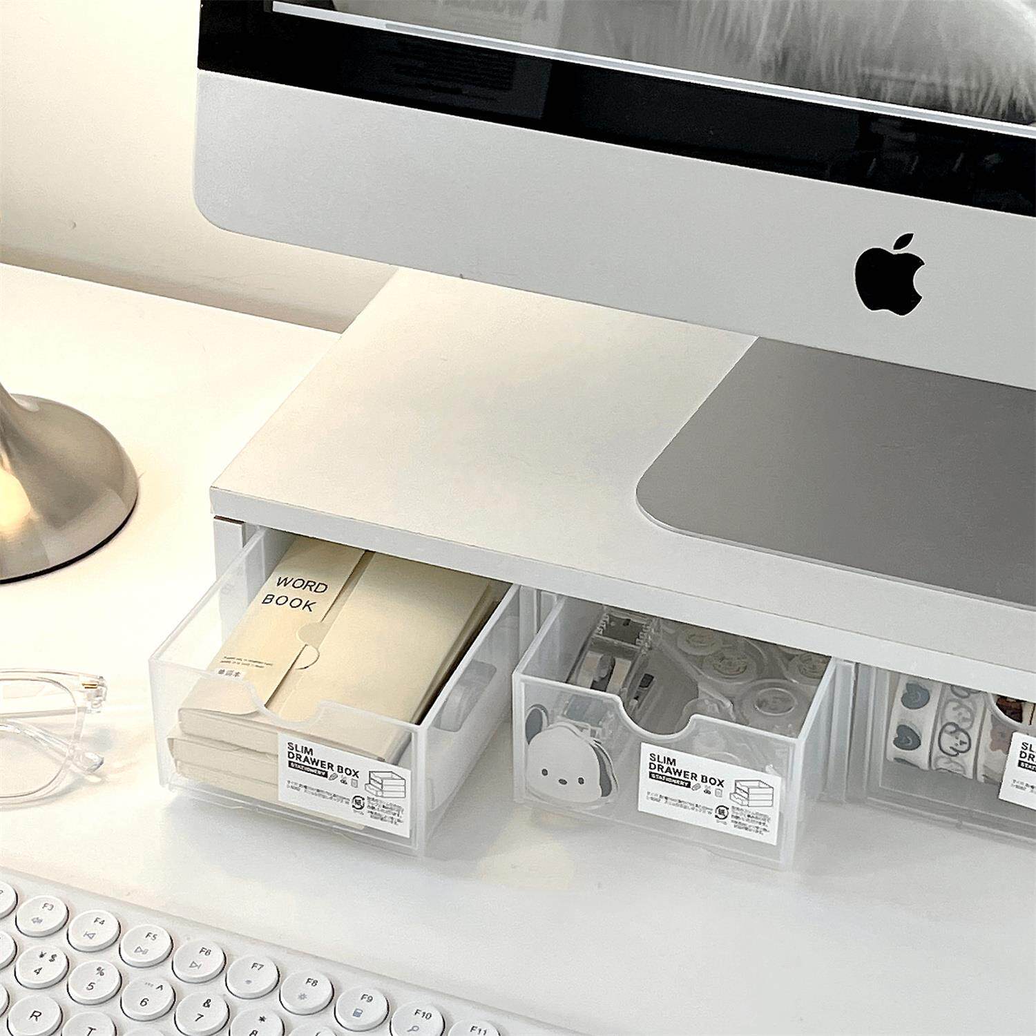 桌面收纳盒电脑增高架办公室抽屉式宿舍文具透明亚克力桌上置物架