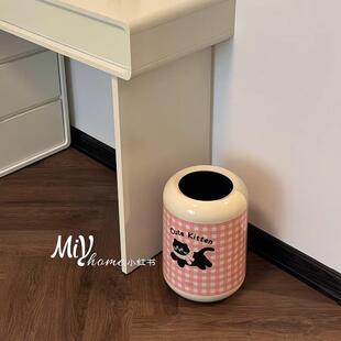 可爱小猫粉色垃圾桶家用高颜值客厅大容量厕所卫生间卡通装饰纸篓