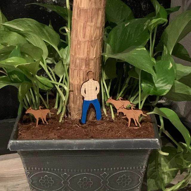 跨境新款趣味盆栽木质迷你插牌 父亲儿子狗狗庭院家居花盆装饰