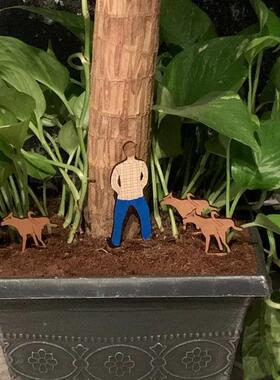 跨境新款趣味盆栽木质迷你插牌 父亲儿子狗狗庭院家居花盆装饰