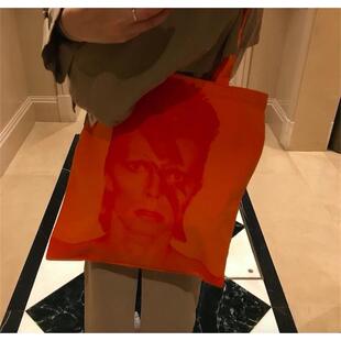 阿希哥同款限定摇滚小众David Bowie橘色帆布包托特包购物袋 双面