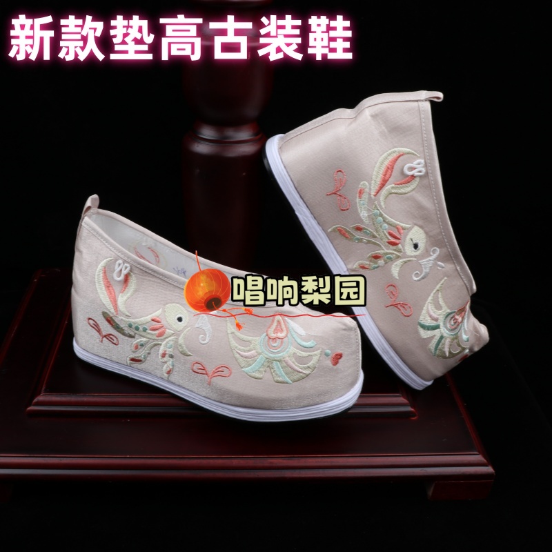 绣花鞋子汉服鞋子女古风绑带弓鞋内增高古装翘头履厚底高跟绣花鞋