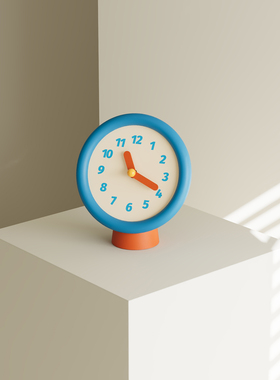 简约时钟创意复古座钟表蓝色卡通钟表客厅家庭卧室装饰桌面摆件