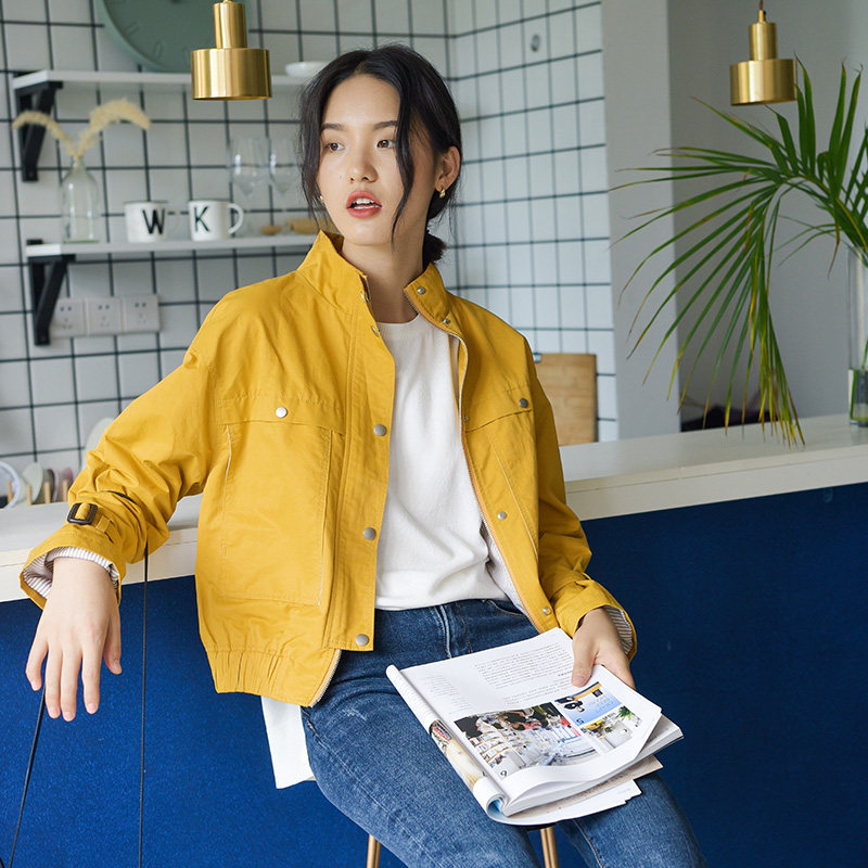 NHSTUDIOS2018秋装新品 亚麻风衣料 低光感气质短夹克短外套