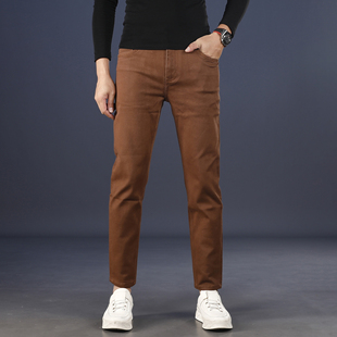 名士鲨秋冬咖啡色休闲九分牛仔裤男款修身合体百搭潮流矮个子裤子