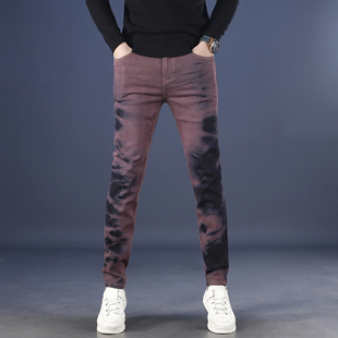 小脚秋冬裤 名士鲨2025新款 潮牌修身 男个性 子厚 潮流印花涂鸦牛仔裤
