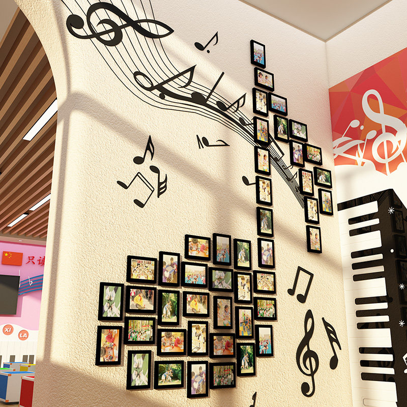 音乐教室墙面装饰品钢琴房布置行音符文化培训机构照片幼儿园环创