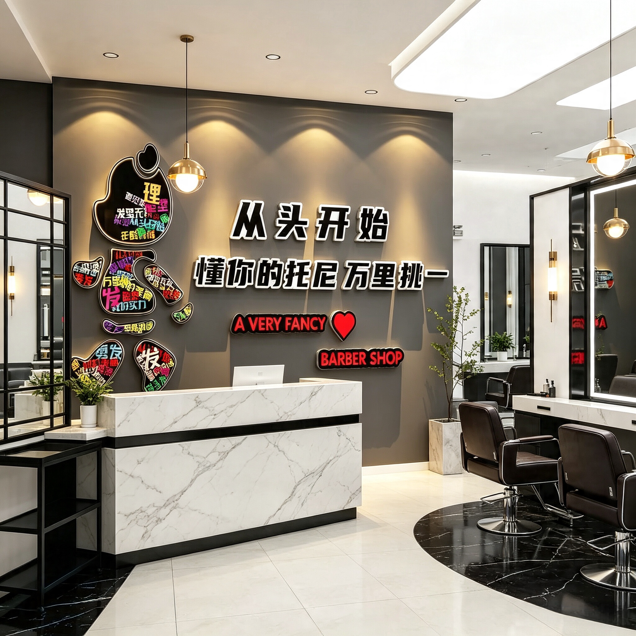 网红理发店高级感氛围挂画