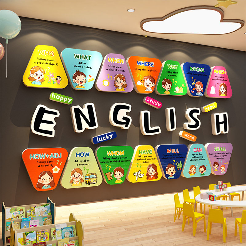 英语教室布置装饰工作角培训机构绘本馆环创文化墙面贴画幼儿园