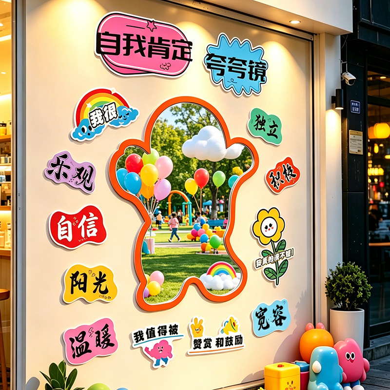 网红自我肯定夸夸墙面装饰镜子打卡自拍照区布置造场背景户外涂鸦