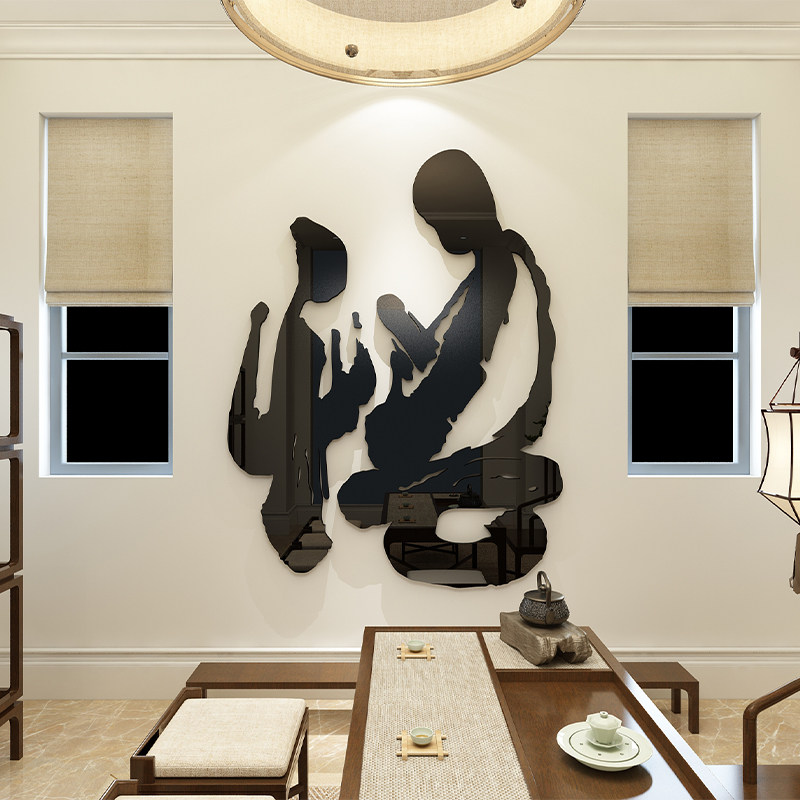茶室氛围布置茶馆道文化背景图贴纸楼叶店墙面禅意悟装饰画3d立体
