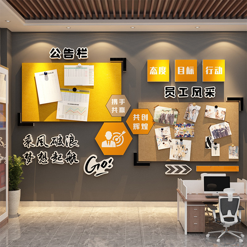 公告栏毛毡板墙贴办公司室氛围布置企业文化员工风采展示照片装饰