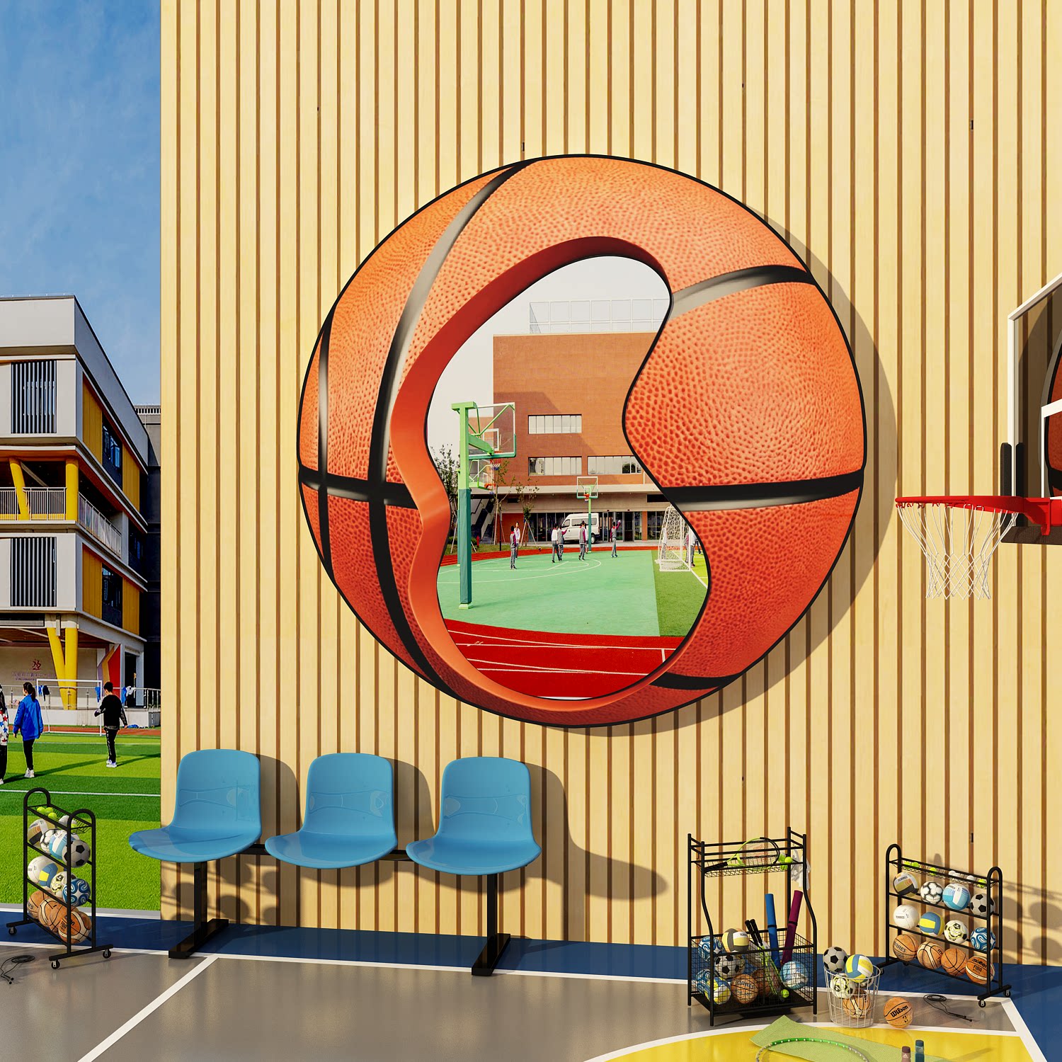 篮球场馆墙面装饰主题镜子文化背景贴活动室中心贴纸网红打卡拍照