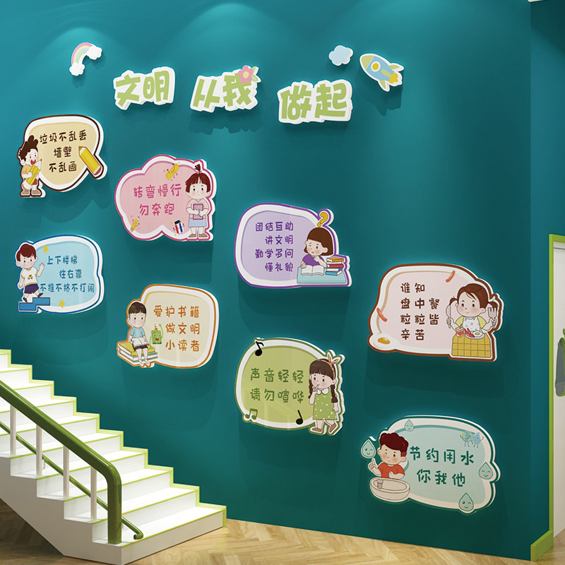 幼儿园文明礼仪墙贴环创主题墙楼梯走廊墙面布置装饰成品环境材料
