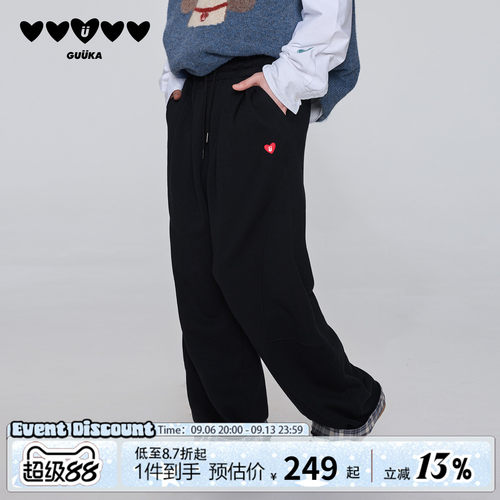 GUUKA街头松弛感格纹裤脚弯刀裤