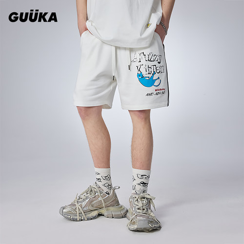 GUUKA猫系印花360克短裤