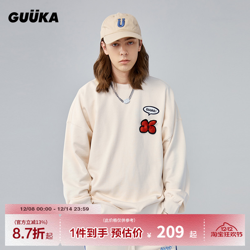 GUUKA花卉趣味涂鸦落肩卫衣