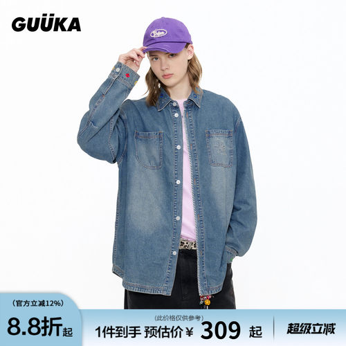 GUUKA美式复古牛仔衬衫