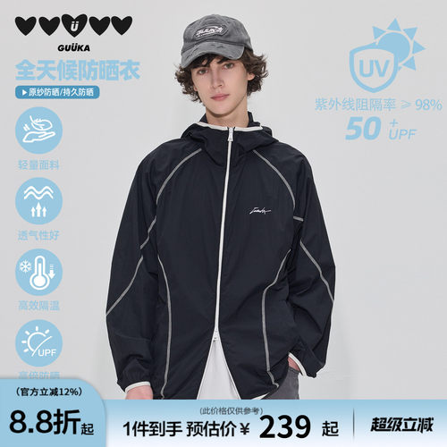 GUUKA黑色冰凉感连帽防晒衣