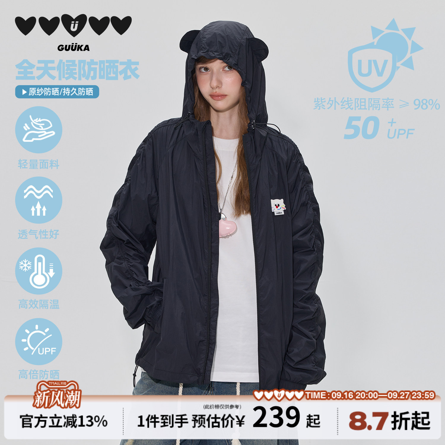 GUUKA小猫耳朵连帽防晒衣										