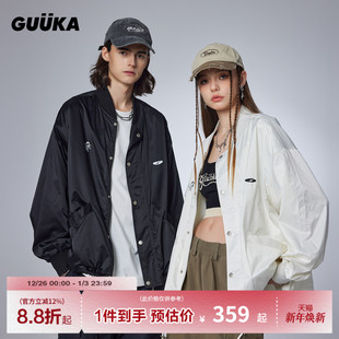 情侣装 GUUKA潮牌黑色短款 潮 新款 棒球服外套宽松 飞行员夹克男春季