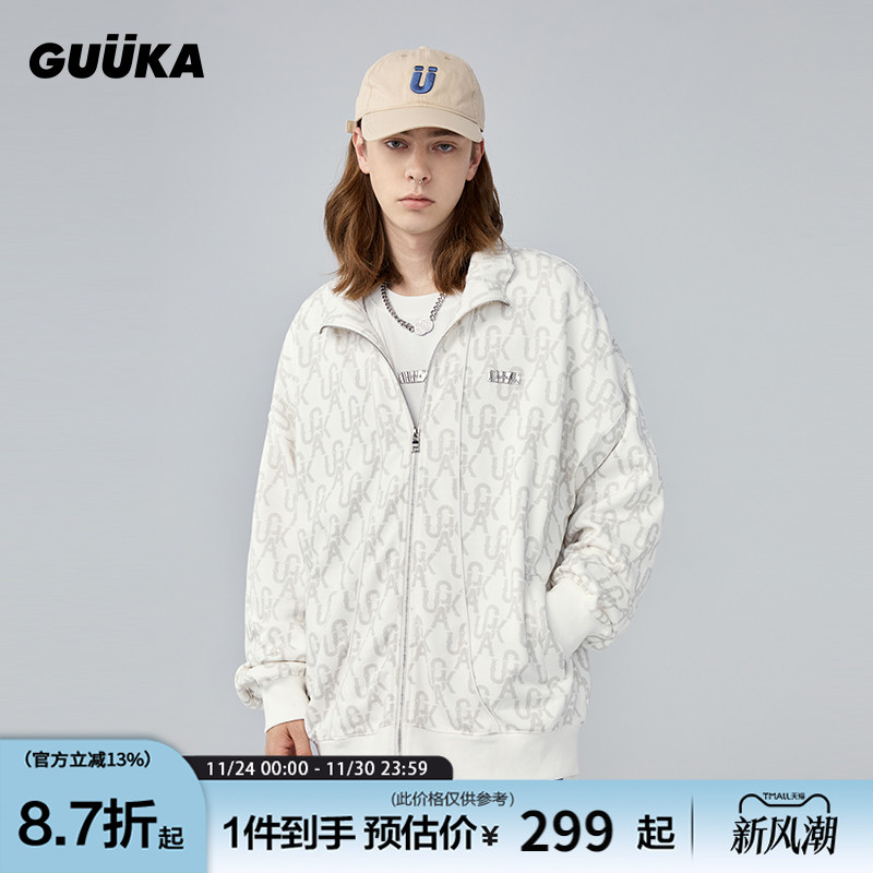 GUUKA白色满印立领开衫卫衣
