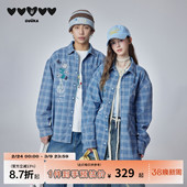 衬衣 男长袖 花瓶蕾丝刺绣落肩牛仔外套 水洗格子衬衫 GUUKA潮牌美式