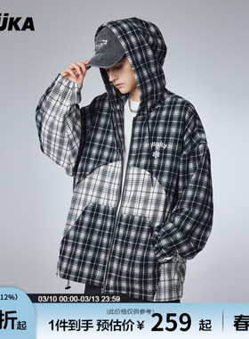 GUUKA&CBC街舞联名格子夹克男春季新款潮 青少年复古嘻哈外套宽松