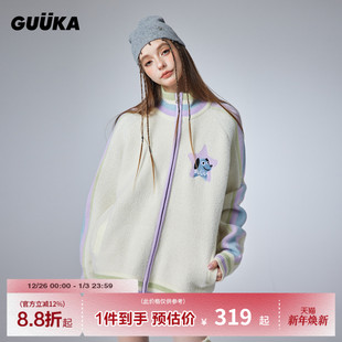 GUUKA潮牌奶呼呼针织开衫 小狗提花毛衣慵懒风拼色上衣宽松 外套女