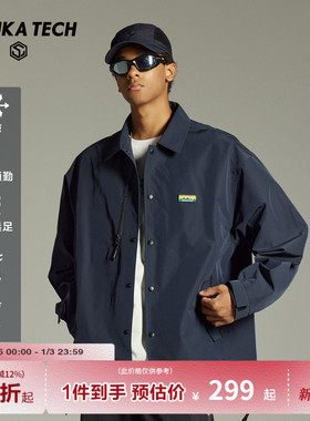 GUUKA TECH山系户外黑色美式教练夹克男春季新款翻领外套落肩宽松