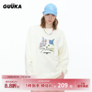 GUUKA潮牌三花猫咪刺绣圆领卫衣男秋季 重磅纯棉套头正肩上衣 新款