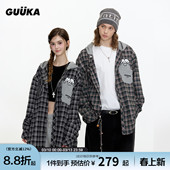 情侣小狗口袋连帽衬衣外套女 男春季 GUUKA&matsui联名格子长袖 衬衫