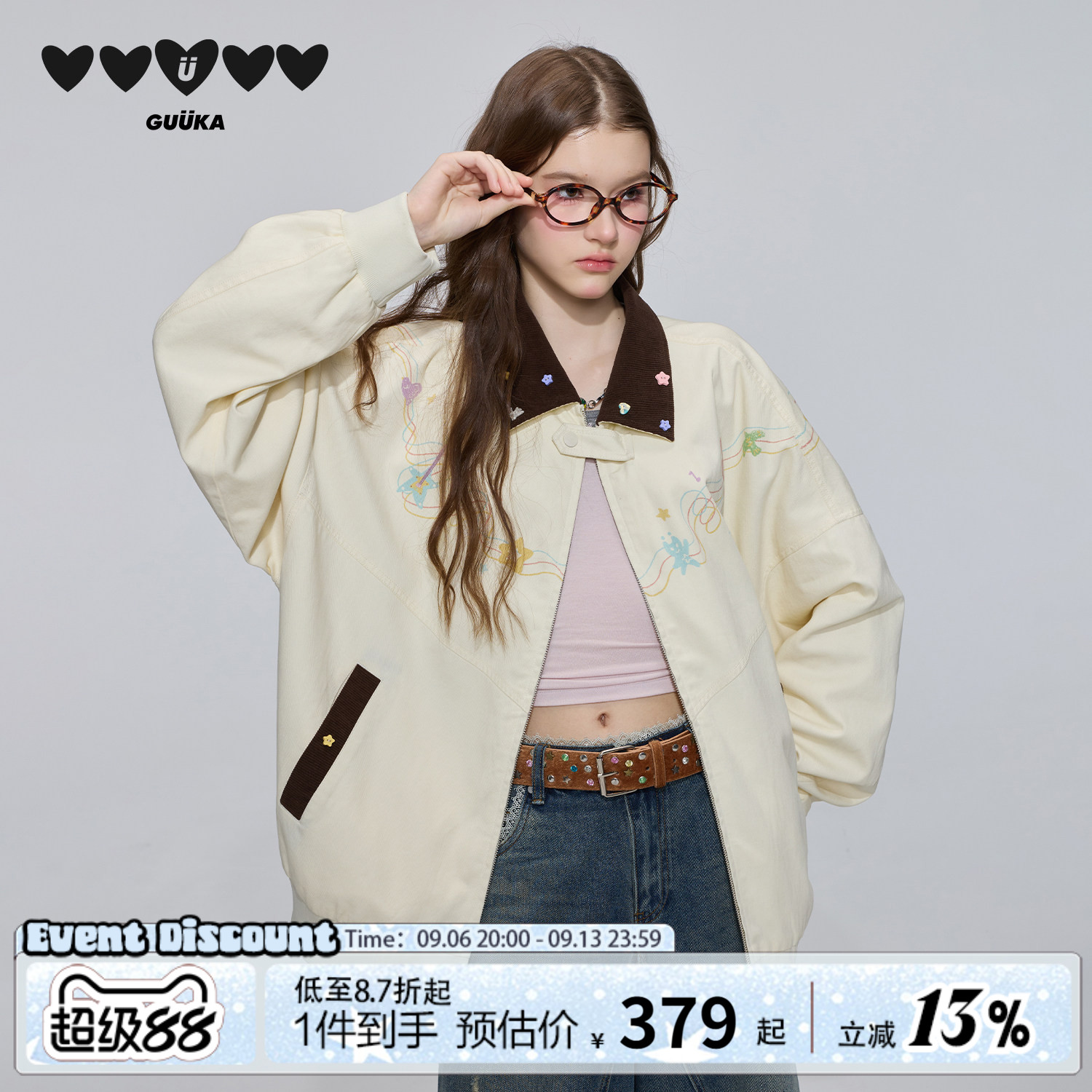 GUUKA街头甜酷落肩短款夹克图片