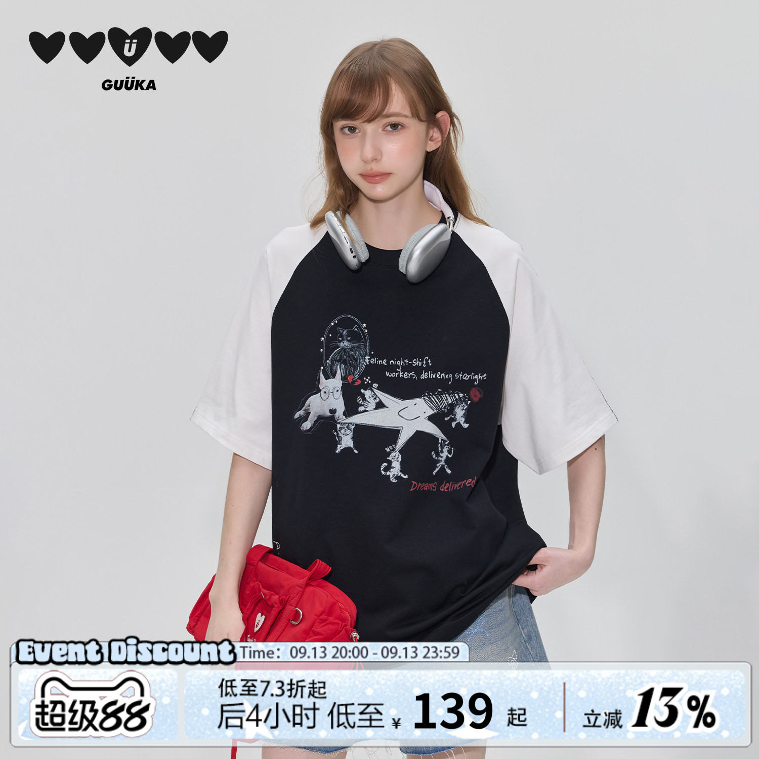 GUUKA小狗印花短袖T恤图片