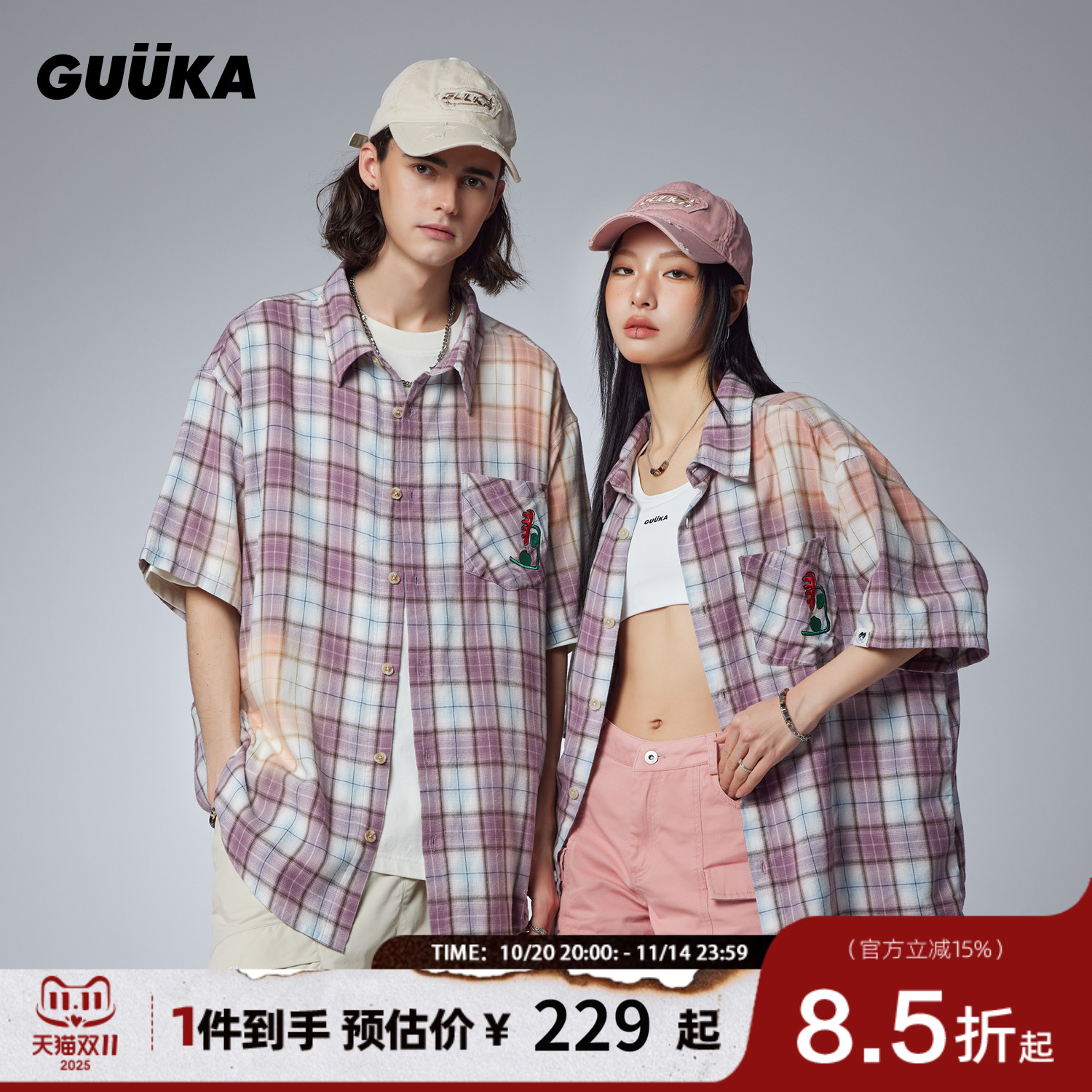 GUUKA胸前贴袋红格子衬衫