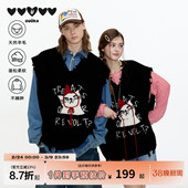 云旗同款 绵羊毛针织马甲坎肩 GUUKA潮牌小红帽猫咪情侣毛衣背心男