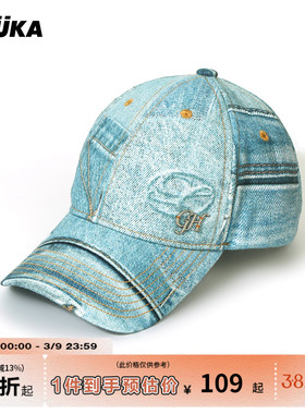 GUUKA毛边牛仔棒球帽新款 艺术字母合金鸭舌帽遮阳防晒帽子显脸小