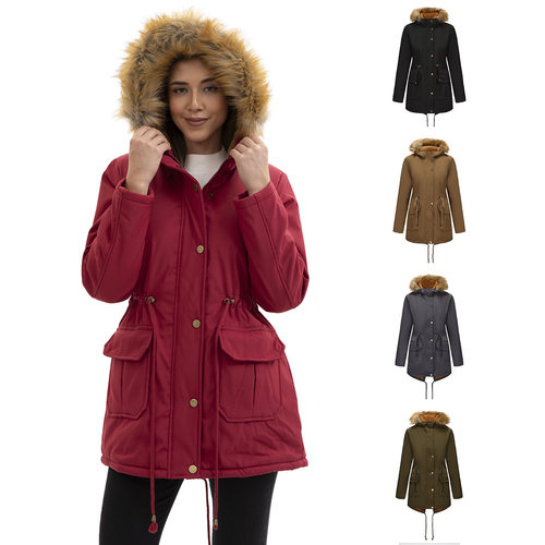 Women woolen hooded cotton jacket with fur collar女毛领棉服