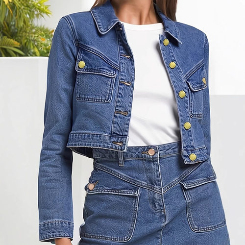 Women's collar denim short jacket女装多扣翻领牛仔短夹克