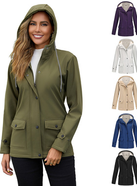 Women's hooded windbreaker with fleece jacket女连帽风衣加绒
