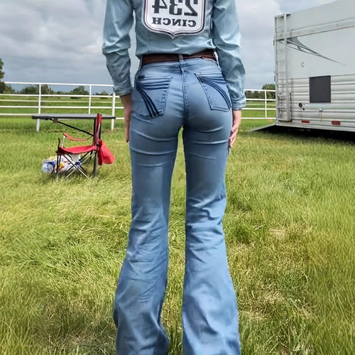 Women's stretch flared jeans跨境弹力微喇叭牛仔裤个性大码女装