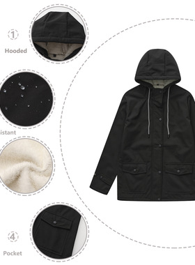 Women velvet waterproof zipper hooded windbreaker女加绒风衣