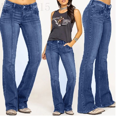Women low waisted flared pants, jeans女牛仔低腰破骨喇叭长裤
