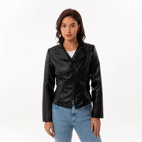 Women's zipper short leather jacket女装拉链短款皮衣