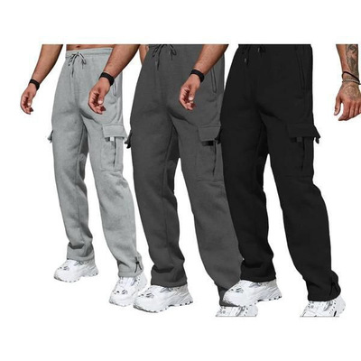 Straight leg sweatpants, sport multi pocket pants, men's男裤